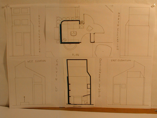 Plan, section, and elevations